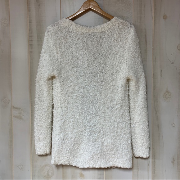 Lumiere White Nubby Fuzzy Cardigan Pockets L - Picture 2 of 7